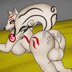 anthro big_breasts big_butt bodily_fluids breasts butt cum cum_on_butt genital_fluids huge_breasts huge_butt intersex solo j5furry capcom okami_(capcom) amaterasu_(okami) 1:1 animated high_framerate no_sound short_playtime webm