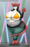 anthro areola areola_slip bedroom_eyes belly beverage beverage_can big_breasts bikini bikini_top black_hair bottomwear breasts claws clothing ear_piercing female fur green_body green_fur grey_body grey_fur hair holding_beverage holding_object huge_breasts jacket lights miniskirt narrowed_eyes navel nipple_outline notched_ear overweight overweight_anthro overweight_female panties party paws piercing rat_tail red_body red_eyes red_hair seductive skirt smile solo swimwear tail text thick_thighs tight_clothing toe_claws topwear two-piece_swimsuit underwear unzipped unzipped_jacket wardrobe_malfunction zipper gyro-furry liz_payne mammal murid murine rat rodent 2022 hi_res signature url