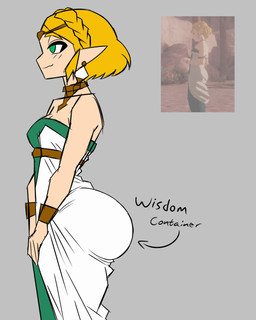 bedroom_eyes big_butt biped blonde_eyebrows blonde_hair bracelet breasts butt clothing directional_arrow dress ear_piercing ear_ring eyebrows eyelashes female green_clothing green_dress green_eyes grey_background hair headdress huge_butt humanoid_pointy_ears jewelry medium_breasts narrowed_eyes necklace not_furry piercing pointy_ears pose ring_piercing screencap seductive short_hair simple_background smile solo standing strapless_clothing strapless_dress text white_body white_clothing white_dress white_sclera white_skin 2bad2juju evil_container nintendo the_legend_of_zelda princess_zelda humanoid hylian 2026 absurd_res digital_drawing_(artwork) digital_media_(artwork) english_text hi_res meme sketch