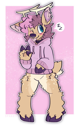 ambiguous_gender antlers blush clothing collar ear_piercing facial_piercing featureless_crotch fluffy_thighs hair hoodie hooves horn looking_at_viewer nose_piercing nose_ring one_eye_closed piercing pink_clothing pink_hair pink_hoodie pink_topwear ring_piercing septum_piercing septum_ring solo tongue tongue_out topwear wink winking_at_viewer spookyfoxinc cirrus_winters canid canine deer mammal new_world_deer white-tailed_deer absurd_res hi_res