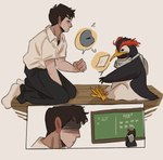 chalkboard clothing duo male paper rock rock_paper_scissors school_uniform tokyo-3_middle_school_uniform uniform skyberia neon_genesis_evangelion pen_pen_(evangelion) shinji_ikari avian bird human mammal penguin absurd_res hi_res