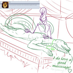 anthro big_tail calm coiling duo egyptian furniture heart_symbol lying male massage massage_parlor massage_table massager nude on_front on_table prince relaxing royalty rubbing servant table tail tail_coil conditional_dnp samagthrav2 solaris_(samagthrav2) human mammal python reptile scalie snake hi_res