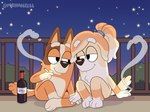 adolescent aged_down alcohol anthro beverage brown_body brown_fur cigarette duo ears_tied_back female fur night orange_body orange_fur ponytail_ears sitting sitting_on_ground smoke tan_body tan_fur underage_drinking underage_smoking wine wine_bottle young mrhanzell bluey_(series) chilli_heeler frisky_(bluey) australian_cattle_dog bird_dog canid canine canis cattledog cocker_spaniel domestic_dog herding_dog hunting_dog mammal pastoral_dog spaniel 4:3 hi_res