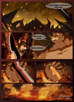 5_fingers anthro beard big_muscles black_hair blood bodily_fluids bound brown_body brown_fur cutting_self dagger duo facial_hair fingers fur glowing glowing_eyes hair hell humanoid_hands male melee_weapon multicolored_body multicolored_fur muscular muscular_anthro muscular_male pecs red_body red_fur self-harm sickle speech_bubble teeth text torture tusks two_tone_body two_tone_fur weapon white_body white_fur xxsparcoxx teofacio_larna canid canine fox mammal red_fox suid suine sus_(pig) true_fox wild_boar 2021 comic digital_media_(artwork) hi_res spanish_text