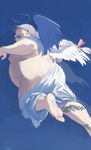 belly butt clothing facial_hair grey_hair hair halo male mature_male moobs mustache nipples rear_view solo toga wings 6xiachunqiu7 angel humanoid winged_humanoid hi_res