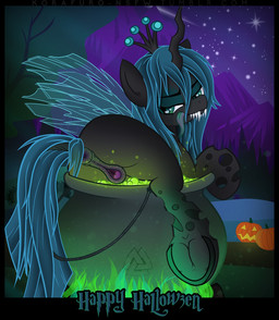 anatomically_correct anatomically_correct_anus anatomically_correct_genitalia anatomically_correct_vulva animal_genitalia animal_vulva anus bath blue_body blue_fur blush body_blush clitoris clothing equine_anus equine_genitalia equine_vulva female feral food fruit fur gaping gaping_vagina genitals green_eyes hair hat headgear headwear holidays hooves horn neon night orange_hair plant presenting puffy_anus pumpkin solo teeth tongue underhoof unguligrade vulva vulva_blush wings yellow_body yellow_fur korafuro friendship_is_magic halloween hasbro my_little_pony mythology queen_chrysalis_(mlp) arthropod changeling_(mlp) equid equine mammal mythological_creature mythological_equine winged_unicorn colored digital_media_(artwork) hi_res