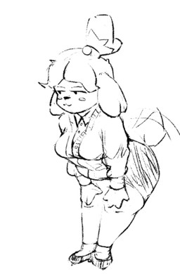 anthro ass_up bent_legs bottomwear clothed clothing female female_anthro footwear jacket leaning leaning_forward pose shirt shoes skirt solo topwear undershirt unknown_artist animal_crossing nintendo isabelle_(animal_crossing) canid canine canis domestic_dog mammal shih_tzu toy_dog monochrome