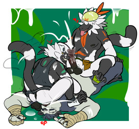 abdominal_bulge anatomically_correct anatomically_correct_genitalia anatomically_correct_penis arm_wrapping armor backsack balls bandanna_on_head bodily_fluids bottomwear bottomwear_aside clothing clothing_aside cowgirl_position cum cum_border cum_from_nose cum_in_nose cum_inside cum_on_arm cum_on_chest cum_on_head cum_on_muzzle cum_on_shoulder excessive_cum excessive_genital_fluids feet flared_penis foot_wraps footwear forest from_front_position gangster genital_fluids genitals group group_sex gums_showing hair hair_over_eyes headgear heart_symbol helmet irrumatio jungle loincloth loincloth_aside male male/male markings mullet on_bottom on_top oral oral_penetration penetration penile penis penis_in_mouth plant power_bottom prehensile_feet questionable_consent sex shuddering spats sports_tape tail tail_motion threesome throat_swabbing thrusting thrusting_into_mouth thug toeless_footwear toes tongue tongue_out tree tribal tribal_markings trio wraps kinkykeroro nintendo pokemon team_skull fan_character femur_(passimian) grunt_(pokemon) krash_(passimian) skull_grunt bear generation_6_pokemon generation_7_pokemon giant_panda lemur mammal pangoro passimian pokemon_(species) primate strepsirrhine absurd_res hi_res