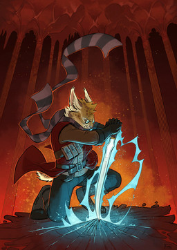 anthro belt biped boots clothed clothing detailed_background electricity eyewear footwear glasses holding_melee_weapon holding_object holding_sword holding_weapon kneeling male melee_weapon scarf shoes solo sword weapon skitalets felid feline mammal hi_res