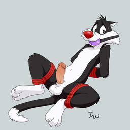 3_toes animal_genitalia anthro arm_tuft ball_gag balls bdsm biped black_body black_eyes black_fur black_tail bodily_fluids bondage bound cheek_tuft claws dipstick_tail ears_down elbow_tuft erection facial_tuft feet frogtied fur gag gagged genitals glans glistening glistening_eyes glistening_genitalia glistening_glans glistening_penis grey_background hands_behind_back hands_tied humanoid_genitalia humanoid_penis hybrid_genitalia hybrid_penis legs_tied logo looking_at_viewer male male_anthro markings multicolored_body multicolored_fur navel nude nude_anthro nude_male penis pink_glans pink_penis pivoted_ears red_nose sheath sheathed_humanoid_penis simple_background solo sweat tail tail_markings toe_claws toes tuft two_tone_body two_tone_fur white_balls white_body white_fur white_tail_tip darkwolf79 looney_tunes warner_brothers sylvester_(looney_tunes) domestic_cat felid feline felis mammal tuxedo_cat 1:1 2025 absurd_res artist_logo digital_media_(artwork) hi_res