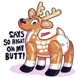 antlers band-aid bandage feral horn inflatable looking_at_viewer made_in_china male simple_background solo text white_background mirakee deer_mike mike_(deer_mike) animate_inanimate deer living_inflatable mammal 2026 artist_name english_description english_text hi_res