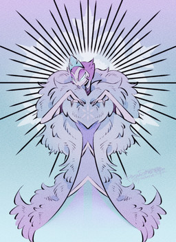 anthro beak blue_sclera clothed clothing crown female headgear solo yasutak1192 hellaverse helluva_boss andrealphus_(helluva_boss) avian_demon bird_demon peafowl_demon hi_res signature