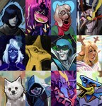 abstract_background buckteeth clothing eyewear female freckles glasses grin head_mounted_display hoodie horn looking_at_viewer male markings mole_(marking) round_glasses scarf smile style_emulation teeth tooth_gap topwear angusburgers deltarune disco_elysium undertale_(series) annoying_dog_(undertale) berdly jevil_(deltarune) kris_(deltarune) lancer_(deltarune) noelle_holiday queen_(deltarune) ralsei rouxls_kaard spamton_g._spamton susie_(deltarune) the_original_starwalker bovid caprine darkner deer goat humanoid mammal new_world_deer reindeer 2022 crossover hi_res portrait