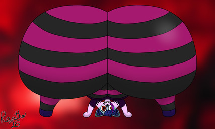 anthro bent_over big_butt biped black_bottomwear black_clothing black_nose black_pants blue_body blue_ears blue_hair blue_inner_ear blue_inner_ear_fluff bottomwear butt camel_toe clothing crazy_eyes female female_anthro hair huge_butt hyper hyper_butt inner_ear_fluff insane looking_at_viewer looking_back looking_back_at_viewer looking_through looking_through_legs looking_through_legs_at_viewer multicolored_body pants pattern_bottomwear pattern_clothing pattern_pants pink_body pink_bottomwear pink_clothing pink_pants plump_camel_toe purple_clothing purple_shirt purple_tongue purple_topwear rear_view red_background red_eyes sharp_teeth shirt simple_background smile smiling_at_viewer solo teeth tight_clothing tongue tongue_out topwear tuft two_tone_body upside_down reathe faye_(reathe) canid canine fox mammal 2026 5:3 colored digital_media_(artwork) hi_res shaded signature