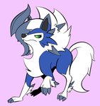 3_toes ambiguous_gender blue_body blue_fur claws digitigrade feet feral fluffy fur green_eyes solo toes mendobear nintendo pokemon absol generation_3_pokemon generation_7_pokemon hybrid lycanroc pokemon_(species) absurd_res hi_res