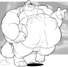 abdominal_bulge anthro barrel belly belly_tuft big_belly big_muscles bottomwear bulge chest_tuft clothing ear_piercing fangs finger_gun gesture hand_gesture huge_belly huge_muscles jacket male male_pred muscular muscular_male pants pecs piercing same_size_vore sharp_teeth smile struggling struggling_prey tail teeth topwear tuft vore c-trigger mythology canid canine canis mammal mythological_canine mythological_creature werecanid werecanine werecreature werewolf wolf hi_res