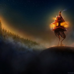 4_toes ambiguous_gender anisodactyl biped building chimney feathers feet feral forest hill house night not_furry orange_glow outside plant scuted_legs scutes sky smoke solo split_form star starry_sky text toes tree louceph european_mythology mythology slavic_mythology baba_yaga's_hut animate_inanimate avian bird chicken galliform living_building phasianid 1:1 2019 artist_name digital_media_(artwork) digital_painting_(artwork) hi_res painting_(artwork)