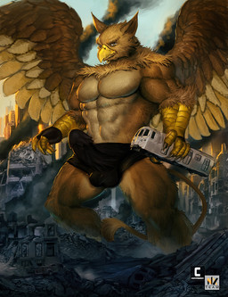 5_fingers abs anthro balls balls_outline beak biceps biped boxer_briefs brown_body brown_fur building building_destruction bulge city city_background city_crushing city_destruction cityscape claws clothing destruction detailed_background detailed_bulge erection erection_under_clothing feathered_wings feathers feet finger_claws fingerless_gloves fingers fur genital_outline genitals gloves handwear humanoid_genitalia humanoid_penis landscape_dwarfing looking_at_viewer macro macro_anthro macro_male male muscular muscular_anthro muscular_male outside paws pecs penile penis penis_outline rampage sky solo stomping tail train underwear vehicle vehicle_destruction vein veiny_penis wings nexus mythology carpo avian gryphon mythological_avian mythological_creature hi_res