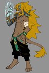 alternate_species anthro claws clothed clothing ear_piercing fur hair horn looking_at_hand male piercing rauru's_arm smile solo tail 6my nintendo tears_of_the_kingdom the_legend_of_zelda link link_(zonai_form) zonai_link mammal zonai digital_media_(artwork) hi_res