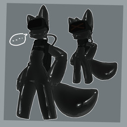 anthro backpack biped black_latex chibi clothing eyewear eyewear_on_head goggles goggles_on_head latex latex_clothing latex_skinsuit male skinsuit slim_anthro slim_male solo tight_clothing tube iniratua canid canine canis mammal wolf 1:1 2025 hi_res