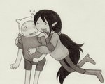 4_fingers black_hair blush clothed clothing duo fangs female fingers hair humanoid_pointy_ears long_hair male not_furry open_mouth pointy_ears simple_background smile teeth lynxfurr adventure_time cartoon_network finn_the_human marceline_abadeer demon human humanoid mammal vampire graphite_(artwork) hi_res traditional_media_(artwork)