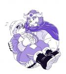 anthro blush carrying_another clothed clothing duo eyewear glasses gloves handwear hat headgear headwear male overweight overweight_male simple_background straw_hat white_background pikako46 lifewonders tokyo_afterschool_summoners chernobog_(tas) volos_(tas) bear mammal 2017