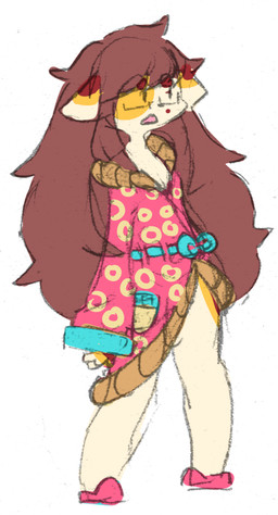 anthro bathrobe bottomless brown_hair clothed clothing eyewear female flat_chested footwear fur glasses hair long_hair markings messy_hair multicolored_body multicolored_fur open_mouth pajamas pink_clothing rectangular_glasses robe simple_background solo spots spotted_body spotted_fur tan_body tan_fur white_background conditional_dnp irootie heartthrob_cafe mimi_(irootie) domestic_cat felid feline felis mammal sketch