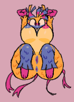 anthro anus areola big_breasts blue_areola blue_body blue_nipples breasts eyelashes female front_view genitals looking_at_viewer nipples pinata pink_areola pink_nipples purple_background purple_eyes sharp_teeth simple_background smile solo teeth vulva yellow_body fet7i blushcrunch_studio dandy's_world yatta_(dandy's_world) animate_inanimate living_pinata toon_(dandy's_world)