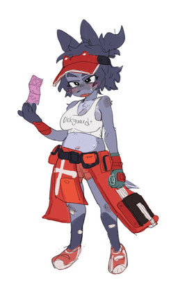 anthro blue_body blue_ears blue_eyebrows blue_fur blue_hair bodily_fluids breasts clothed clothed_anthro clothed_female clothing condom condom_wrapper countershade_fur countershade_torso countershading eyebrows female female_anthro fingers footwear front_view fur hair hat headgear headwear navel red_cap red_clothing red_hat red_headwear red_visor sexual_barrier_device shoes simple_background sleeveless_topwear solo sweat text text_on_clothing text_on_topwear topwear visor_cap white_background white_clothing white_topwear puppy_in_space mini_(puppy_in_space) canid canine canis domestic_dog mammal 2025 digital_drawing_(artwork) digital_media_(artwork) full-length_portrait hi_res portrait