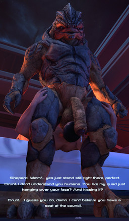4_balls ball_worship balls balls_on_face bed big_balls big_penis biped bodily_fluids body_worship dialogue dripping duo flaccid foreskin furniture genital_fluids genital_worship genitals huge_penis humanoid_genitalia humanoid_penis interspecies leaking_precum lying male male/male multi_balls multi_genitalia muscular muscular_male not_furry nude open_mouth penis precum precum_drip sex standing tea_bagging text xenophilia cheap-wazoo bioware electronic_arts mass_effect commander_shepard grunt_(mass_effect) alien human krogan mammal 3d_(artwork) absurd_res digital_media_(artwork) english_text hi_res