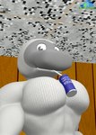 anthro big_pecs black_eyes can ceiling container eyebrows grey_body inside looking_at_viewer male muscular muscular_anthro muscular_male object_between_pecs pecs raised_eyebrow sock_puppet solo straw_in_mouth text wall_(structure) white_body white_text albalbalb baldi's_basics_in_education_and_learning hands-free_bubble_tea arts_and_crafters_(baldi's_basics) animate_inanimate 2024 3d_(artwork) digital_media_(artwork) english_text hi_res meme watermark