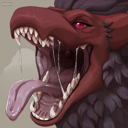ambiguous_form ambiguous_gender bodily_fluids fangs fur grey_body grey_fur mouth_shot open_mouth pink_eyes saliva saliva_string simple_background solo teeth text tongue tongue_out uvula roobin mythology dragon furred_dragon furred_scalie mythological_creature mythological_scalie scalie 1:1 artist_name