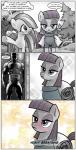 anon bald blue_eyes blush border breath clothed clothing comic cutie_mark dialogue dirt english_text equid equine female feral friendship_is_magic fur grey_body grey_fur grey_hair greyscale group hair half-closed_eyes hasbro hi_res horse human male mammal marble_pie_(mlp) maud_pie_(mlp) monochrome multicolored_hair muscular muscular_male my_little_pony name_drop name_in_dialogue narrowed_eyes outside panting pencils_(artist) plant pony purple_eyes purple_hair rock speech_bubble teeth text tree white_border