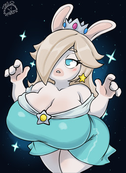 4_fingers amethyst_(gem) anthro arms_bent bangs big_breasts blonde_eyebrows blonde_hair blue_eyes blush blush_lines breasts cleavage clothed clothed_anthro clothed_female clothing collarbone cosmic_background crown curvy_figure dress eyebrow_through_hair eyebrows eyelashes female female_anthro fingers frown fur gem hair hair_over_eye half-closed_eyes headgear huge_breasts light logo long_ears long_hair narrowed_eyes no_pupils noseless open_frown open_mouth pawpads sapphire_(gem) solo space space_background sparkles star_hair_accessory tan_inner_ear tan_pawpads teal_clothing teal_dress thick_thighs translucent translucent_hair white_body white_fur wide_hips tacotrazh mario_bros mario_plus_rabbids_sparks_of_hope nintendo raving_rabbids rayman_(series) ubisoft rabbid_rosalina lagomorph mammal rabbid 2025 absurd_res artist_logo colored crossover digital_drawing_(artwork) digital_media_(artwork) english_description hi_res lighting portrait shaded three-quarter_portrait