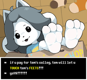 3_toes anthro box cardboard cardboard_box clothing container feet female foot_fetish foot_focus fur grey_hair hair pattern_clothing pattern_shirt pattern_topwear shirt solo store striped_clothing striped_shirt striped_topwear stripes talking_to_viewer text_box toes topwear white_body white_fur pawsolie undertale undertale_(series) temmie_(undertale) mammal tem