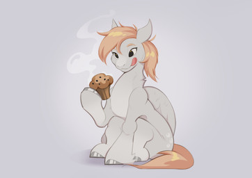 cupcake ears_back female feral folded_wings food hooves licking licking_lips muffin pivoted_ears simple_background sitting smile solo tongue tongue_out toony toony_eyes wings kanaeshka friendship_is_magic hasbro my_little_pony mythology derpy_hooves_(mlp) equid equine mammal mythological_creature mythological_equine pegasus hi_res