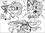 1-bit 4:3 black_and_white black_border border canid canine dialogue english_text female fox gasp hug male mammal monochrome pepper_(sketchytoasty) sketch sketchytoasty speech_bubble text