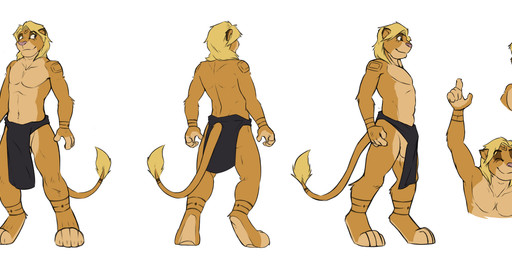 anthro balls barefoot bottomwear clothed clothing eyes_closed feet fur genitals gesture hand_gesture ineffective_clothing ineffective_loincloth loincloth male markings multiple_angles pink_nose pointing pointing_up simple_background smile solo standing tan_body tan_fur topless topless_male tribal tribal_markings white_background iztli felid lion mammal pantherine 2016 absurd_res hi_res model_sheet signature