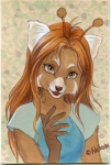 antennae_(anatomy) anthro brown_eyes brown_hair clothing female hair long_hair looking_at_viewer shirt smile solo topwear nekoart ailurid mammal red_panda 2011 traditional_media_(artwork)