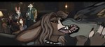 ambiguous_form ambiguous_gender brown_body brown_fur clothed clothing collar ears_back fangs female french_kissing fur green_eyes grey_body grey_fur group inside kissing male narrowed_eyes open_mouth pivoted_ears red_eyes scales spiked_collar spikes teeth tongue tongue_out white_body white_fur white_scales acidic mythology abbie_(heckineatcha) cid_(acidic) isabella_(unichromacorn) rezno zaraza_(poisewritik) canid canine domestic_cat dragon felid feline felis lagomorph leporid mammal mythological_creature mythological_scalie rabbit scalie hi_res