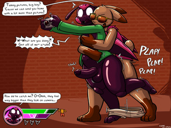 anthro anthro_on_anthro anthro_penetrated anthro_penetrating anthro_penetrating_anthro balls big_balls big_penis blush bottomwear bottomwear_around_one_leg bottomwear_down brick brick_wall brown_body brown_eyewear brown_fur brown_sunglasses camera clothed clothing clothing_around_one_leg dialogue dipstick_ears dominant dominant_anthro dominant_male duo ear_markings erection exoskeleton eyewear forced from_behind_position fur gameplay_mechanics genitals glans gloves_(marking) green_clothing green_hoodie green_topwear grin gui health_bar holding_camera holding_object hoodie humanoid_genitalia humanoid_penis interspecies leg_markings lust_bar male male/male male_penetrated male_penetrating male_penetrating_male markings multicolored_ears no_pupils on_one_leg onomatopoeia open_clothing open_hoodie open_topwear pants pants_around_one_leg pants_down partially_clothed penetration penis pink_body pink_cheeks pink_clothing pink_exoskeleton pink_topwear pink_vest purple_balls purple_body purple_exoskeleton purple_glans purple_penis raised_arms rape sex smile smirk socks_(marking) sound_effects speech_bubble standing standing_sex submissive submissive_anthro submissive_male sunglasses surprised tan_body tan_fur text throbbing throbbing_penis topwear vest wall_(structure) white_eyes felino bunny_lackey_(felino) oliver_(farflord) arthropod beetle cucujoid insect ladybug lagomorph leporid mammal rabbit 2026 english_text hi_res