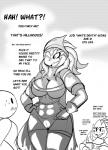 anthro big_breasts bra breasts clothing dialogue female hat headgear headwear humor male non-mammal_breasts profanity pupils scales simple_background slit_pupils text underwear kl0ndike dungeons_and_dragons hasbro wizards_of_the_coast dragonborn_(dnd) human mammal scalie black_and_white english_text hi_res monochrome