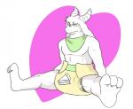 clean_diaper clothed clothing diaper feet fur horn male simple_background sitting solo wearing_diaper white_body white_fur yellow_diaper shironfan undertale undertale_(series) asriel_dreemurr boss_monster_(undertale) bovid caprine goat mammal