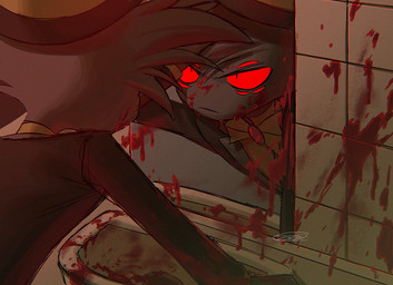 bathroom blood blood_on_face blood_on_mirror blood_on_sink bodily_fluids clothed clothing looking_at_mirror looking_at_object male mirror multi_eye solo enaic31 hazbin_hotel hellaverse arackniss_(hazbin_hotel) arachnid arthropod demon humanoid spider hi_res