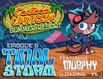 2000s_theme ambiguous_gender anthro blue_eyes brown_body brown_fur eyewear fangs fur furrowed_brow gameplay_mechanics gesture goggles hand_gesture pointing raining smile solo storm teeth tidal_wave water sodadog cartoon_cartoon_summer_resort murphy_and_mitzi murphy_(ajmarekart) domestic_cat felid feline felis mammal signature