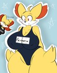 big_breasts breasts clothing female huge_breasts one-piece_swimsuit swimwear lot_par nintendo pokemon canid canine delphox fennekin fox generation_6_pokemon mammal pokemon_(species) hi_res