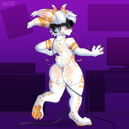 anthro balls biped butt fur genitals inside male nude nude_anthro solo virtual_reality vr_headset white_body white_fur blazestudio mythology chicorita_(chicorita) deer dragon hobkin hybrid lagomorph leporid mammal mythological_creature mythological_scalie rabbit scalie 1:1 absurd_res hi_res