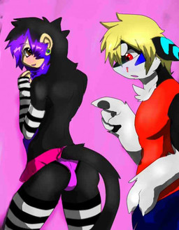 anthro duo femboy male simple_background bullethoundx aquatic fish haplorhine mammal monkey primate shark