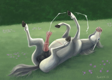 animal_genitalia animal_penis anus balls bodily_fluids cum cumshot ejaculation equine_genitalia equine_penis erection feral flower fur genital_fluids genitals grass hands-free hooves lying male medial_ring on_back on_ground penis plant scar sheath solo spontaneous_ejaculation white_body white_fur fowler17 bayard_zylos equid equine horse mammal 2024 dated hi_res