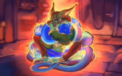 anthro blue_body blue_scales coiling duo feral fur grey_body grey_fur hug male pawpads paws pointy_ears scales warm_lighting warmth tuherrus disney zootopia gary_de'snake pawbert_lynxley canada_lynx felid feline lynx mammal pit_viper reptile scalie snake viper hi_res warm_colors